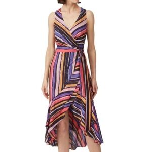 Great Jones Vibrant Orchid Wrap Dress Midi Layered Orange Purple Pink Medium